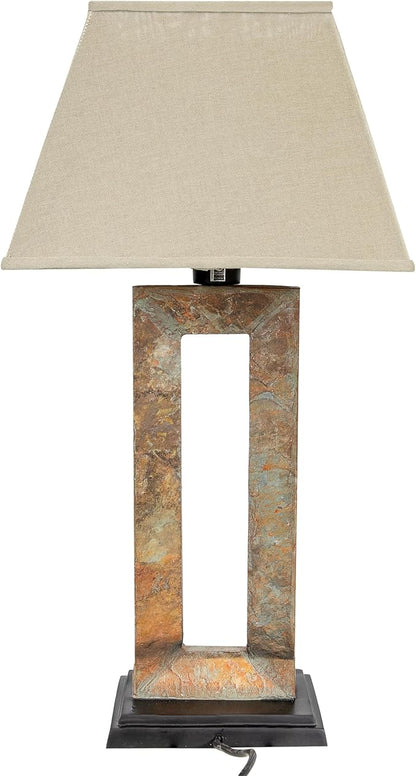 Sunnydaze Open Rectangle Side Table Lamp for Living Room - Slate Indoor or Outdoor Table Lamp - 31" H - Plug-in Electric