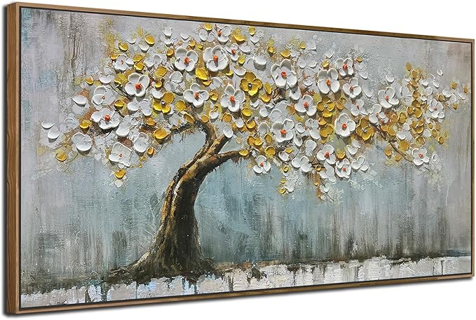Brushart Gold Tree Wall Art Large Canvas Art Wall Decor for Living Room, Botanical Pictures Paintings Wall Decor Textured Walls for Dining Room Bedroom Home Office, Framed 58"x29"
