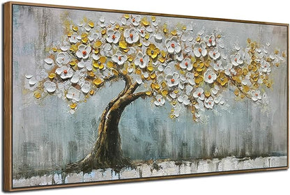 Brushart Gold Tree Wall Art Large Canvas Art Wall Decor for Living Room, Botanical Pictures Paintings Wall Decor Textured Walls for Dining Room Bedroom Home Office, Framed 58"x29"