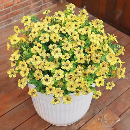 Faux Flowers for Outdoor Planters, Artificial Flowers for Outdoors, 12 Bundles Outdoor Flowers Uv Resistant, Artificial Flowers for Decoration, Yellow, Silk Faux Spring Flowers for Outside