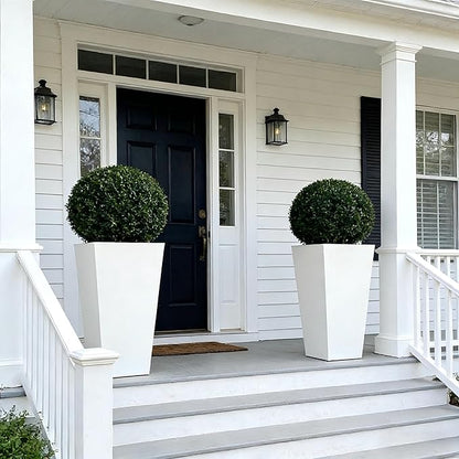 GreenShip 27" Tall Planters, Set of 2 – Black Outdoor Planter for Front Porch & Tall Plants, Weather-Resistant, with Drainage Hole & Rubber Plug (No Plants Included) (White-2pcs)