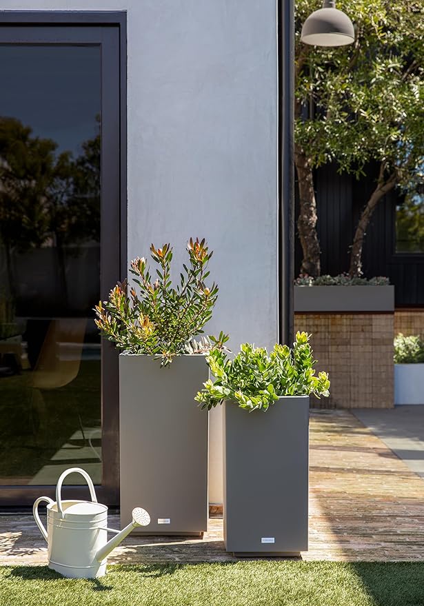 Veradek Block Series Pedestal Planter - Tall Planter for Indoor or Outdoor Front Porch | All-Weather Use with Removable Insert Bucket | Modern Décor for Flowers, Tall Trees, Faux Plants