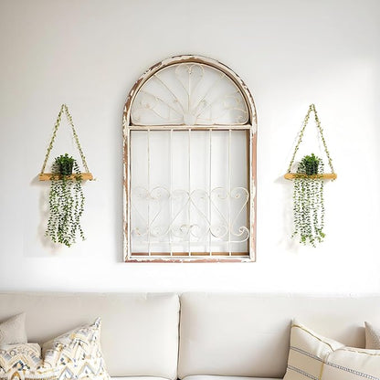 2 Pack Wooden Hanging Shelves with Artificial Eucalyptus Plants Wall Decor for Living Room, Bedroom, Bathroom - Fake Hanging Plant and Wood Wall Shelf Set for Boho Farmhouse Home Decor