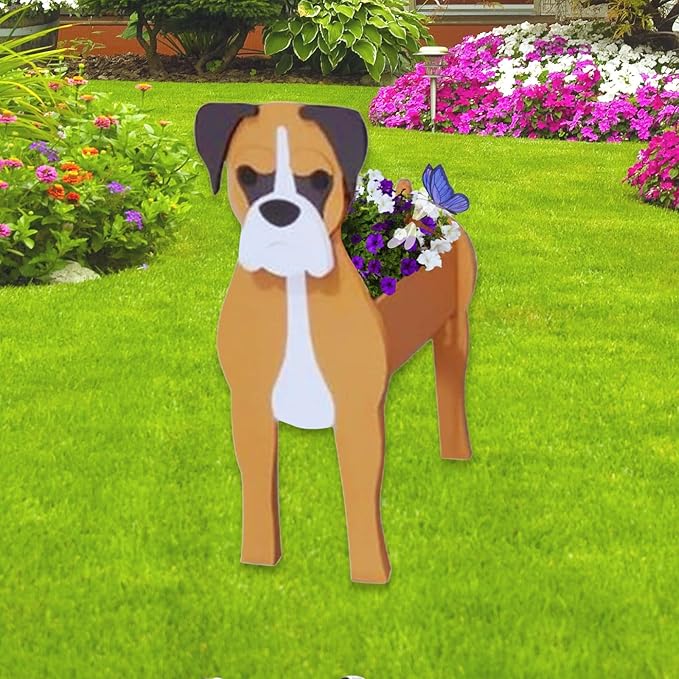 Boxer Dog Planter,Cute Large Dog Flower Pots,Gifts for Pet Lovers,Unique Animal Plant Pots,Office,Indoor Outdoor Garden Decor(9.84 * 7.3 * 17in)