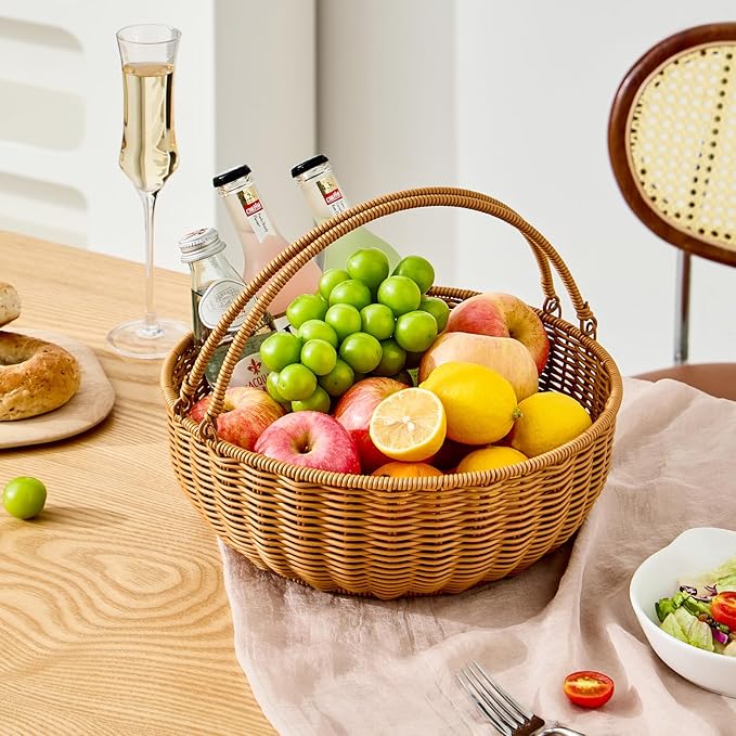 Fruit Bowl for Kitchen Counter, Large Fruit Basket with Handle, Suitable for Storing Fruits, Vegetables, Bread, Candys and Snacks