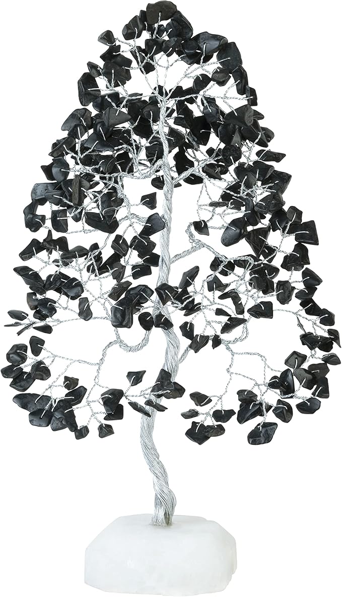 Black Tourmaline Gemstone Tree of Life Quartz Base Chakra Tree for Positive Energy, Handmade Crystal Tree Feng Shui Decor Money Tree Bonsai Good Luck Black Healing Crystals Spiritual Fathers Day Gift