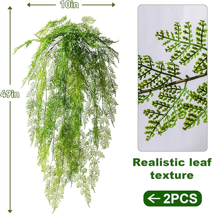 Faux Haning 2PCS 49IN Fake Fern Wall UV Resistant Artificial Fake Ivy Faux Greenery Plants for Patio Porch Plastic Plants for Indoor Outdoor