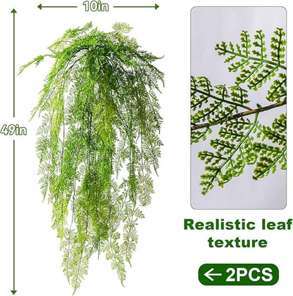 Faux Haning 2PCS 49IN Fake Fern Wall UV Resistant Artificial Fake Ivy Faux Greenery Plants for Patio Porch Plastic Plants for Indoor Outdoor