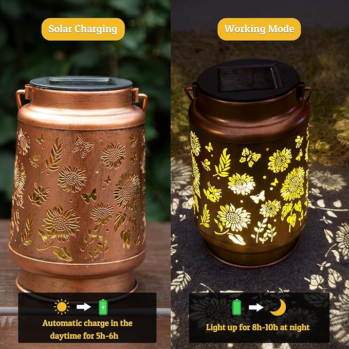 2 Pack Sunflower Solar Lantern Lights, Outdoor Lanterns Garden Decor, Hanging Solar Lantern for Backyard Porch Patio Table Yard Balcony Lawn Pathway, Gifts for Women Grandma Mom