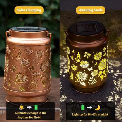 2 Pack Sunflower Solar Lantern Lights, Outdoor Lanterns Garden Decor, Hanging Solar Lantern for Backyard Porch Patio Table Yard Balcony Lawn Pathway, Gifts for Women Grandma Mom