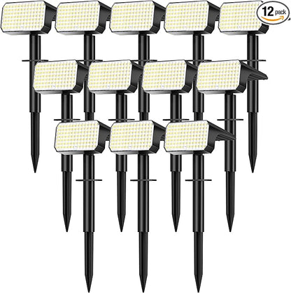 LANSOW Solar Spot Lights Outdoor Waterproof IP67, (12 Pack/90 LED/4 Modes) Solar Landscape Spotlights, 2-in-1 Solar Powered Flood Lights for Yard Garden Pathway Outside Tree, Auto ON/Off(Cool White)