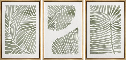 Ashbrook Framed Canvas Print Wall Art Set Abstract Jungle Green Pastel Plants Nature Wilderness Illustrations Modern Art Rustic Chic Colorful for Living Room, Bedroom, Office - 16"x24"x3 Natural