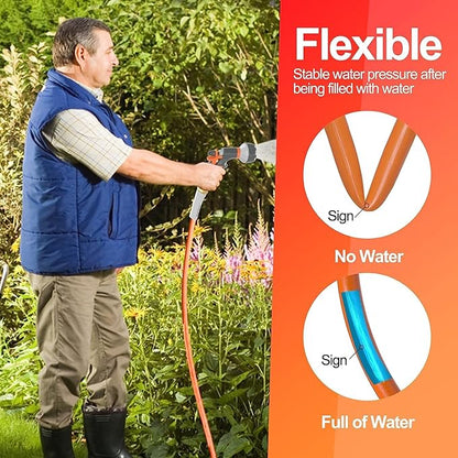 SPECILITE Garden Water Hose 10 ft x 5/8 in, Heavy Duty Leader Pipe Extension, Flexible, Lightweight Kink-less,Hybrid Rubber, with 3/4" Brass Fittings, Orange