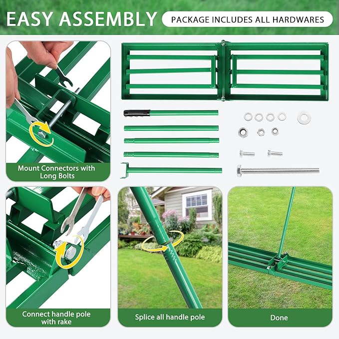 Outvita Lawn Leveling Rake 30"x10", Level Lawn Tool with Adjustable Handle, Yard Leveling Rake, Landscape Rakes for Garden, Backyard, Golf Course, Farm, Pasture