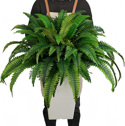 QIANYUN 2PCS Fake Ferns- Artificial Ferns for Outdoors-Faux Plants Boston Fern Tall Potted Plant Large for Front Porch Office Home Decor Indoor Outdoor