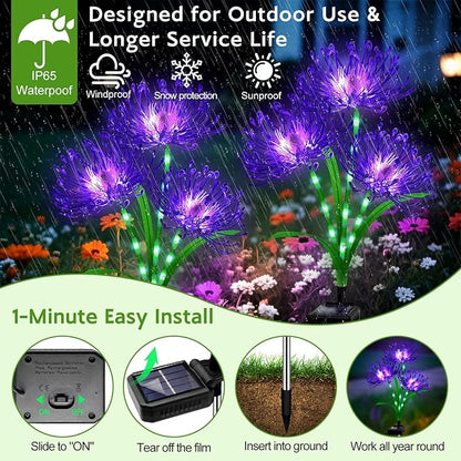 Solar Garden Flower Lights Outdoor,6 Pack 18-Head Purple Spider Lily Waterproof with Glowing Stems,Elegant Yard,Patio & Law Decor,Ideal Halloween & Gardening Gifts for Women,Mothers & Grandma