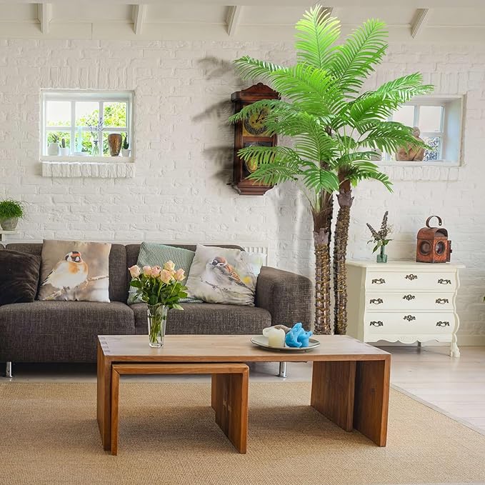 8ft Artificial Palm Tree Fake Palm Plants Outdoor Indoor in Pot Large Faux Palm Plants for Living Room Front Porch Patio Pool Garden Home Office Decor (96in-2Pack)