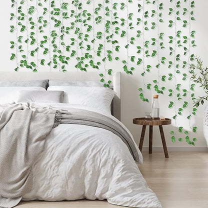 180 Feet 24 Pack Fake Greenery Hanging Garland, Ivy Leaf Plants, Vine Leaves, Fake Flowers Foliage for Bedroom Garden Wall Decor