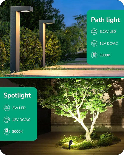 EDISHINE 8 Pack Low Voltage Landscape Lights, 3.2W LED Pathway Lights & 3.2W 240LM Spotlight, 12V Outdoor Landscape Lighting with Connectors, Aluminum Waterproof for Walkway Yard Garden Path