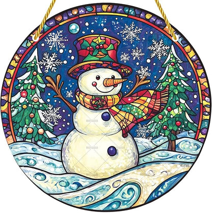 Acrylic Window Hanging Funny Snowman Stained Panel Window Decoration for Outdoor Indoor Garden Yard Home Winter Decor 8 Inch
