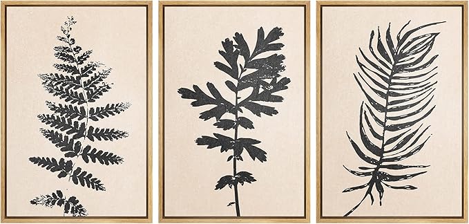 Ashbrook Framed Canvas Print Wall Art Set Black Grunge Forest Plant Silhouette Nature Wilderness Illustrations Modern Art Rustic Chic Colorful for Living Room, Bedroom, Office - 16"x24"x3 Natural