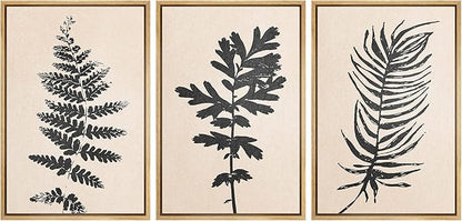 Ashbrook Framed Canvas Print Wall Art Set Black Grunge Forest Plant Silhouette Nature Wilderness Illustrations Modern Art Rustic Chic Colorful for Living Room, Bedroom, Office - 16"x24"x3 Natural