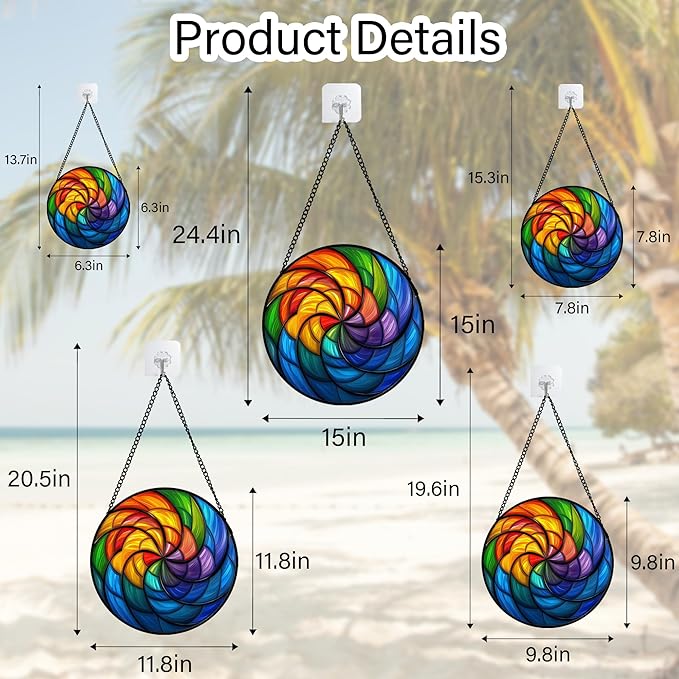 Stained Glass Window Hanging Rainbow Colored Abstract Vortex 9.8" - Suncatcher Door Garden Sun Catcher Home Decor Birthday Christmas for Woman Nana Friend Men