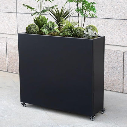 Modern Metal Planter Box with Lockable Wheels – 40” x 36” x 12” – Sleek Indoor/Outdoor Divider for Plants & Flowers – Durable Powder-Coated Steel with Minimalist Design