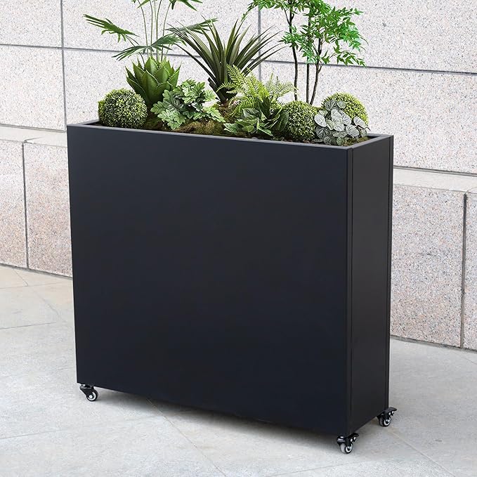 Modern Metal Planter Box with Lockable Wheels (40” x 36” x 12”) – Sleek Indoor/Outdoor Divider for Plants & Flowers – Durable Powder-Coated Steel – Minimalist Design (2)