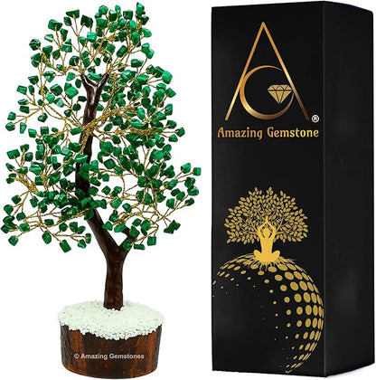 Amazing Gemstone Malachite Crystal Tree - Healing Crystals Stones - Chakra Tree of Life Stocking Stuffers, Bookshelf, Feng Shui, Home Décor, Meditation Gifts