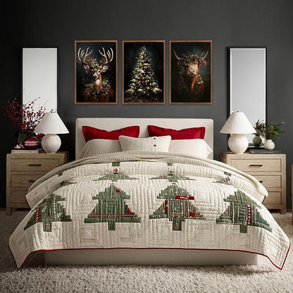 HLNIUC Dark Christmas Framed Wall Art Set,Vintage Christmas Highland Cow Canvas Wall Decorations,Modern Xmas Tree Reindeer Painting,Festive Winter Canvas Art Print for Living Room Office-16 x24 x3