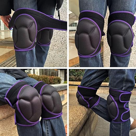 Gardening Knee Pads for Men/Woman, Adjustable Knee Pad for Washing Floors Cleaning House Kitchen, Comfortable Foam Knee Protector for Kneeling on Hard Floor, Soft Working Kneepads for Adult for Christmas, Purple L (1 Pair)