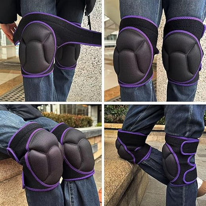Knee Pads for Women Cleaning House Floors, Adult Knee Pads for Kneeling Housework Men, Soft Gardening Kneepads for Scrubbing Floors Carpet Installation, Adjustable Knee Cushions for Christmas, Purple M (1 Pair)