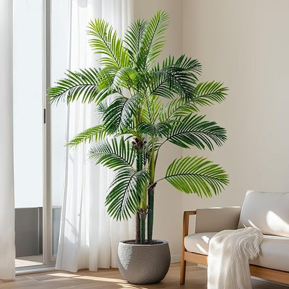 6.2FT Artificial Phoenix Palm Tree Artificial Plants Indoor Outdoor Large Faux Coconut Silk Palm Tree Tropical Fake Tree Faux Sago Palm Plant for Modern Farmhouse Yard Outside Patio Poolside