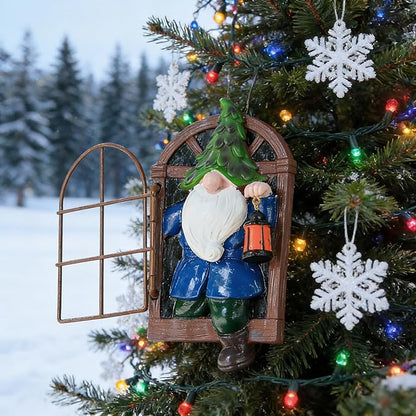 Gnome Open The Door Garden Decor Resin Tree Faces Decor Outdoor Fairy Garden Patio Lawn Porch (Blue)