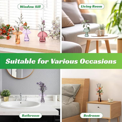 Mushroom Glass Vases for Indoor Plants, Set of 10 Colored Plant Propagation Stations, Cute Mini Terrarium, Unique Small Hydroponic Pots for Flowers, Decor Vase Gifts for Women