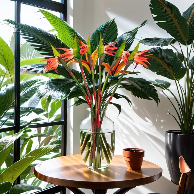 6 PCS Artificial Bird of Paradise Flowers, Real Touch 26inch Long Stem Flower Made of Soft Rubber PU for Indoor Outdoor Home Wedding Floral Arrangement Garden Party Decor (Orange)