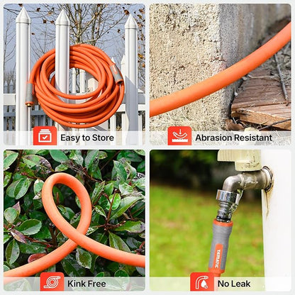YAMATIC Garden Hose 5/8 in x 100 ft, Ergonomic Swivel Fittings, Burst 600 PSI, Heavy Duty, Flexible and Lightweight Water Hose with 2 Set Quick Connect