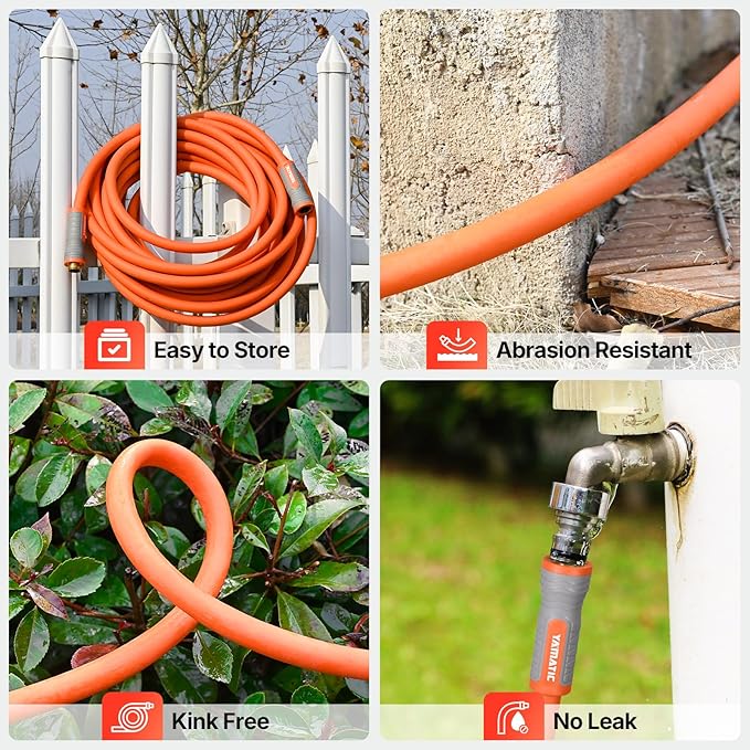 YAMATIC Garden Hose 5/8 in x 30 ft, Ergonomic Swivel Fittings, Burst 600 PSI, Heavy Duty, Flexible and Lightweight Water Hose with 2 Set Quick Connect