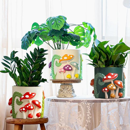 GUGUGO 8 Inch Pastel Lines Planters, Cute Unique Rainbow Planter with Drainage, Vintage Retro Eclectic Flower Plant pots for Indoor Plants and Succulent,Funny Boho Modern Home Décor