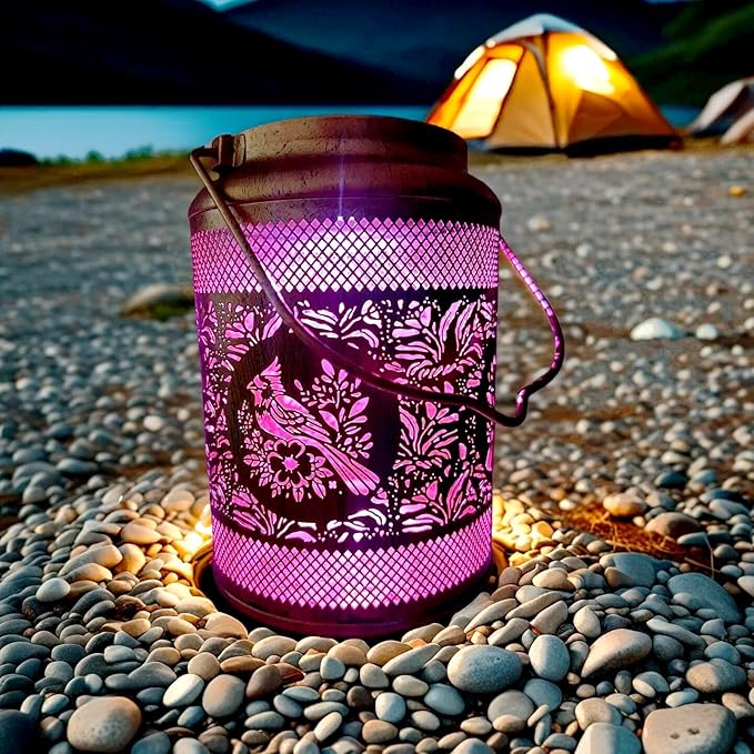 Solar Garden Colorful Lanterns, Hollow Metal Lamp, Waterproof Outdoor Decorative Light for Yard,Patio,Garden Decor (1)