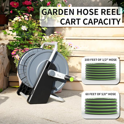 Garden Hose Reel Cart,Hose Holder Up to 50-60 Feet of 5/8" Hose,Wall Mounted Water Hose Reel,Portable Hose Reels for Outside Car Washing, Watering