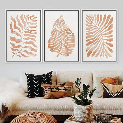 Ashbrook Framed Canvas Print Wall Art Set Orange Tropical Plant Silhouettes Nature Wilderness Illustrations Modern Art Rustic Chic Colorful for Living Room, Bedroom, Office - 16"x24"x3 White