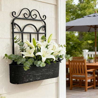 Rustic Metal Wall Planter Country Garden Wall Hanging Mount Vase Pocket Outdoor Vintage Hanging Pot Farmhouse Wall Decor for Plants Flowers (Black)