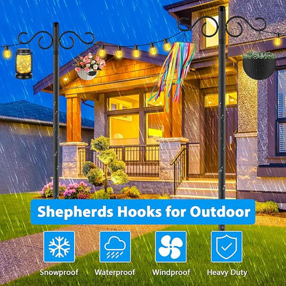 Adjustable Shepherd Hooks for Outdoor,1 Pack 90 Inch 5 Prong Base Bird Two Sided Feeder Poles,Heavy Duty Shepherds Hook,Suitable for Garden in Hanging Flower Basket,Lantern,Bird Nests(1 Pack 90 inch)