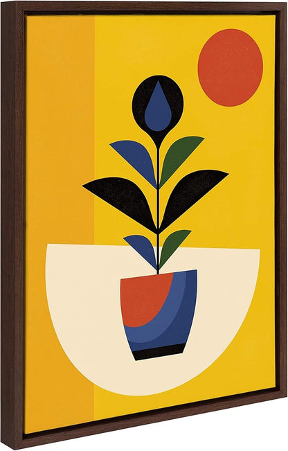 Kate and Laurel Sylvie Abstract Plant Framed Canvas Wall Art by Amber Leaders Designs, 18x24 Walnut Brown, Mid Century Botanical Themed Art for Wall