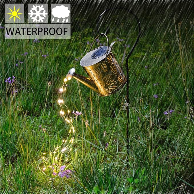 Outdoor Garden Decor Solar Lights, Large Waterproof Watering Can Landscape Lights Hanging Outside Decorations for Gardening Gift Yard Front Porch Lawn Driveway Patio Backyard Pathway