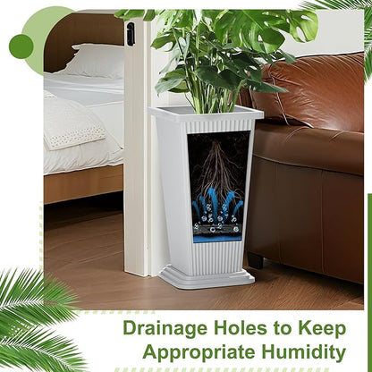 24" Tall Planters for Outdoor Plants, Set of 2 Large Outdoor Planters for Front Porch Decor with Drainage Hole, Front Porch Decor (Stripes-White)