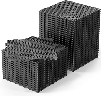 ROVSUN 40 PCS Interlocking Drainage Mat, 12’’x12’’ Drainage Tiles Interlocking,Soft PVC Floor Tiles, Non-Slip Drainage Holes for Restroom, Bathroom, Kitchen, Pool, Wet Areas,Black