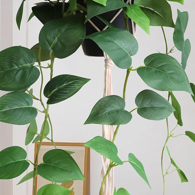 alyptus Fake Hanging Pothos – Realistic Pothos Plant for Indoor & Outdoor Decor, Lush Faux Hanging Plants with Vines for Shelves, Counters, Home & Office Greenery - Green